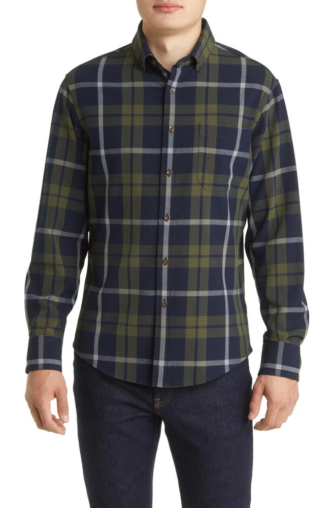 Mizzen+Main Men's City Trim Fit Plaid Stretch Flannel Button-Down Shirt in Olive Navy Large Plaid Cover