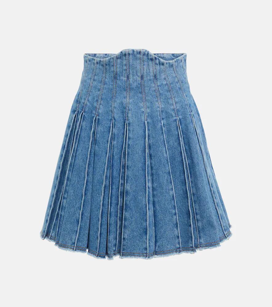 Balmain Pleated high-rise denim miniskirt Cover