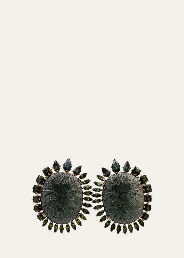 Stephen Dweck Hand Carved and Faceted Green Tourmaline Earrings in 18K Gold Cover