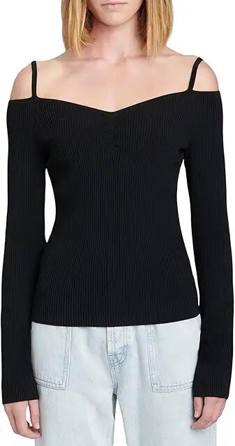 7 For All Mankind Off Shoulder Long Sleeve Top (Black) Women's Clothing Cover