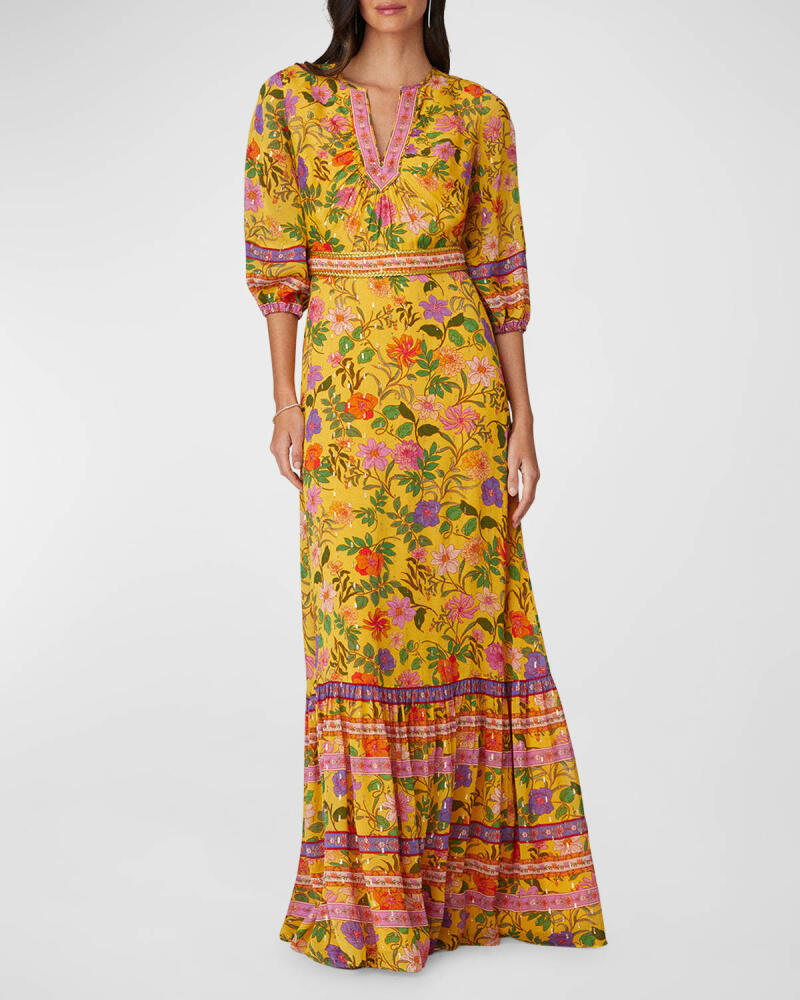 Shoshanna Floral-Print Metallic Fleck Maxi Dress Cover