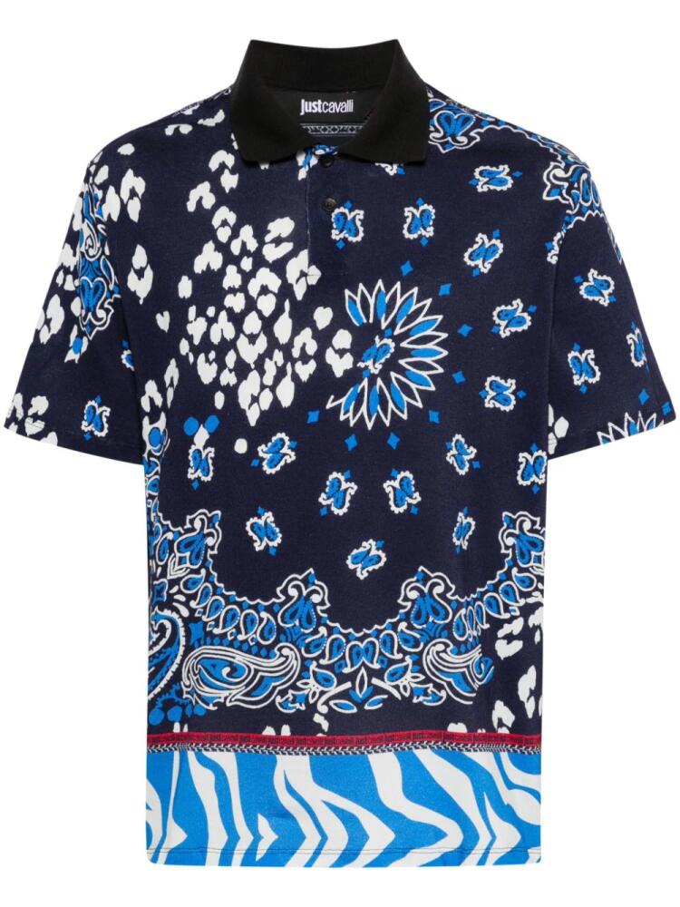 Just Cavalli bandana-print cotton polo shirt - Blue Cover