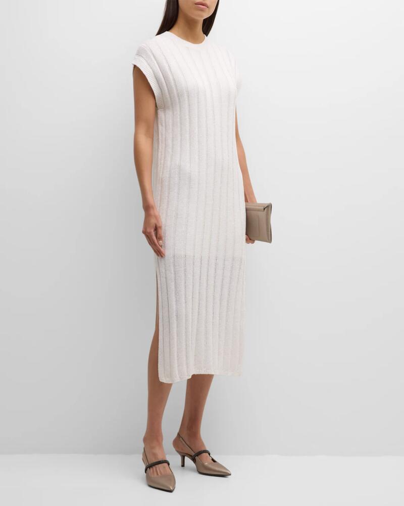 Brunello Cucinelli Paillette Rib Knit Cap-Sleeve Midi Dress Cover