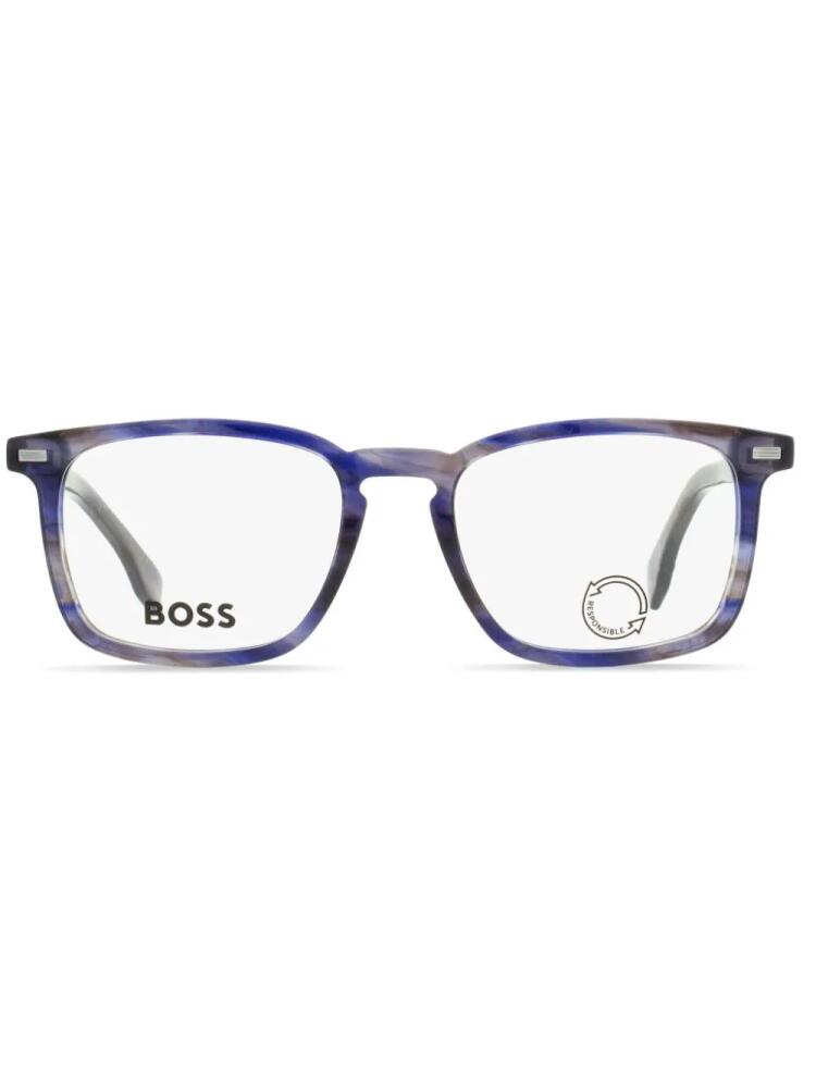 BOSS marbled rectangle-frame glasses - Blue Cover