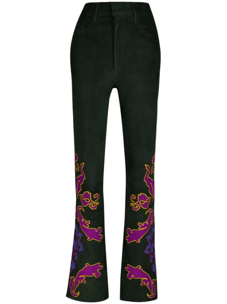 PAULA embroidered suede trousers - Green Cover