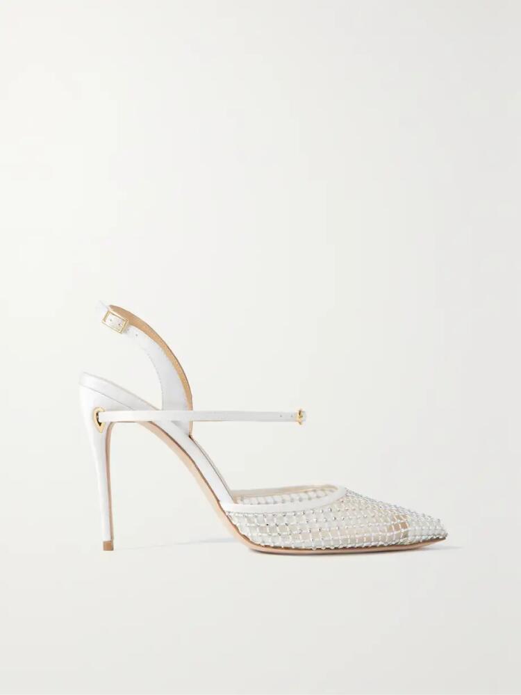 Jennifer Chamandi - Vittorio 105 Crystal-embellished Mesh And Satin Slingback Pumps - White Cover