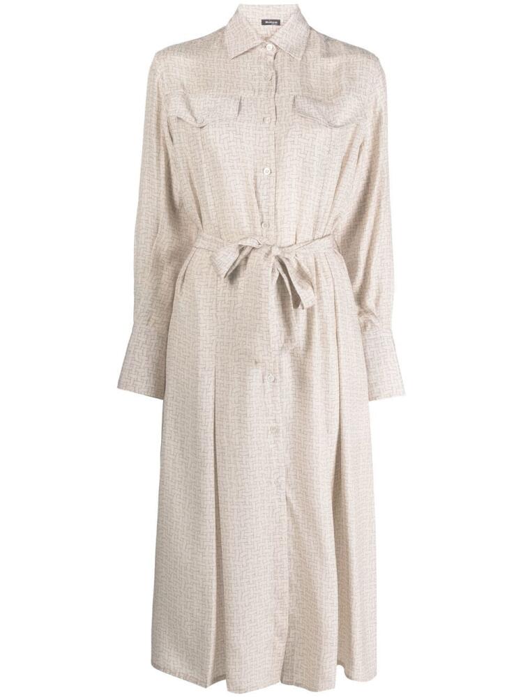 Kiton waist-tied silk shirt dress - Neutrals Cover