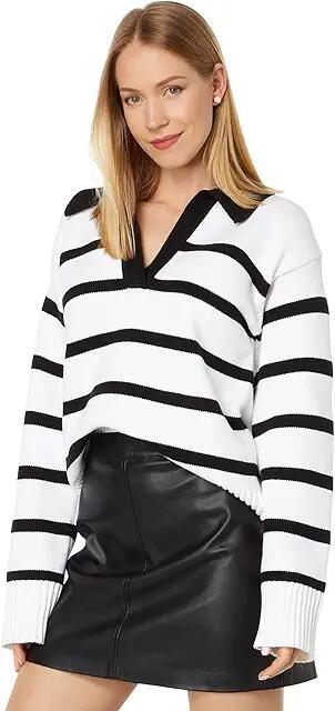 English Factory Striped Collared Sweater (White/Black) Women's Clothing Cover