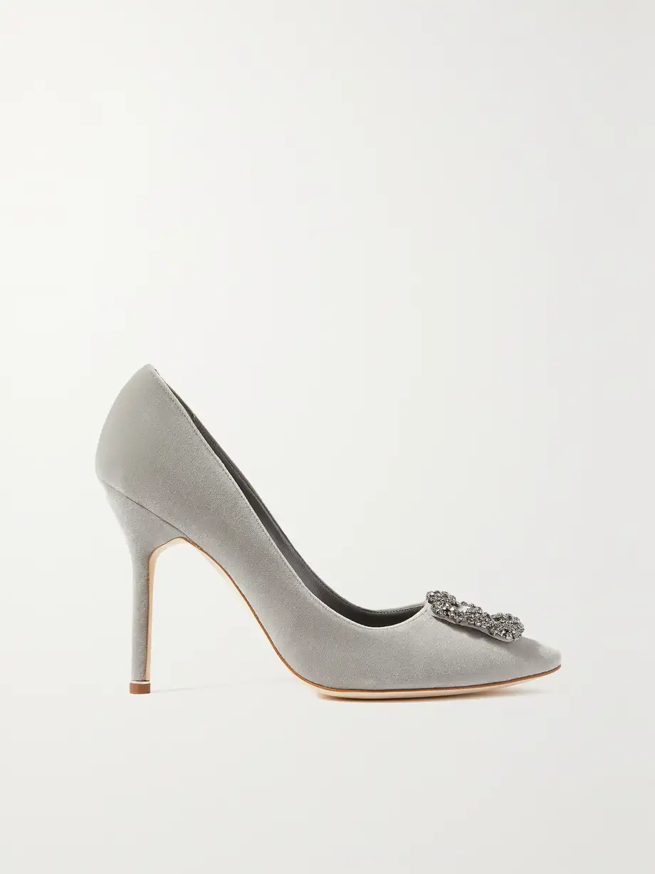 Manolo Blahnik - Hangisi 105 Embellished Velvet Pumps - Gray Cover