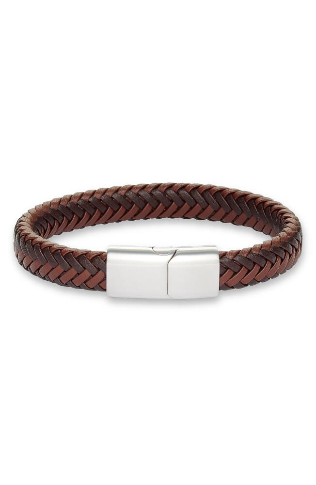 Nordstrom Men's Woven Leather Bracelet in Chocolate- Silver Cover