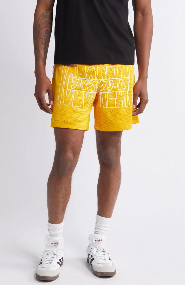 ICECREAM Katakana Reflective Mesh Shorts in Gold Fusion Cover