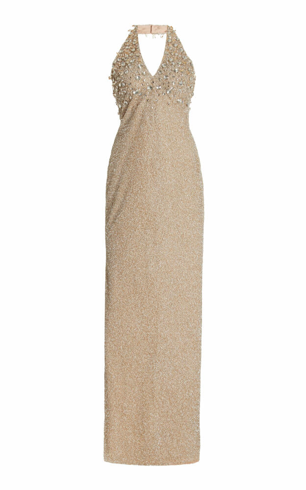 Pamella Roland - Crystal-Embellished Lurex Halter Gown - Gold Cover