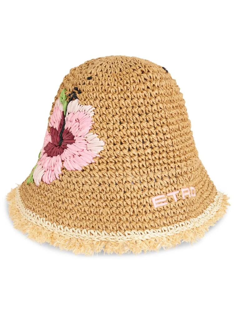 ETRO floral-embroidered raffia bucket hat - Neutrals Cover