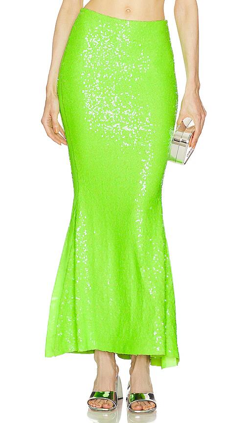 Norma Kamali Sequin Obie Skirt in Green Cover