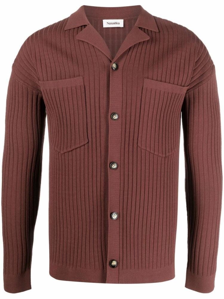 Nanushka ribbed-knit notched-collar cardigan - Brown Cover