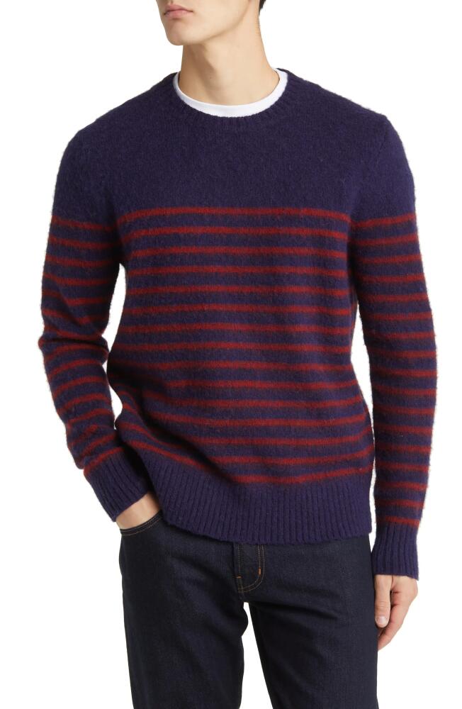 Brooks Brothers Mariner Stripe Brushed Wool Sweater in Nvy Rd Brshd Marine Cover