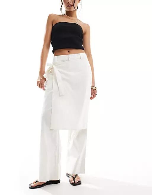 ASOS DESIGN cropped pants with wrap detail wth linen in white Cover