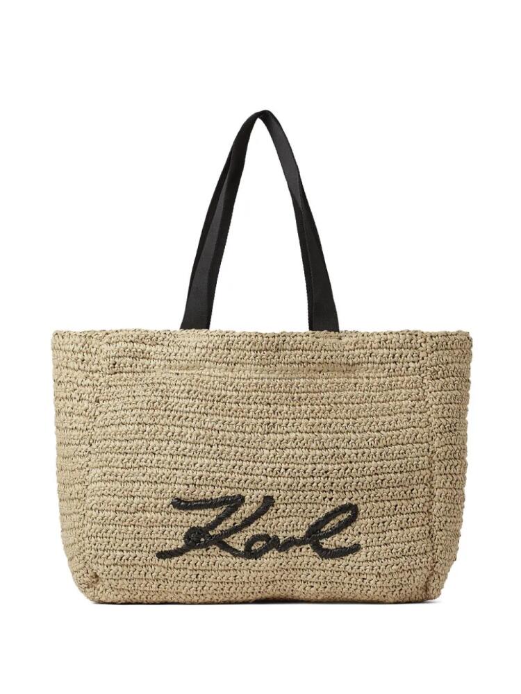 Karl Lagerfeld Signature raffia beach bag - Neutrals Cover