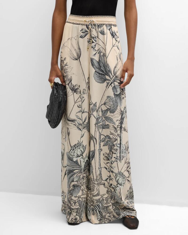 Camilla Floral Silk Straight Wide-Leg Pants Cover