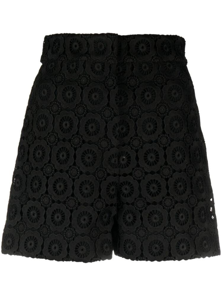 Moschino floral-appliqué high-waist mini shorts - Black Cover