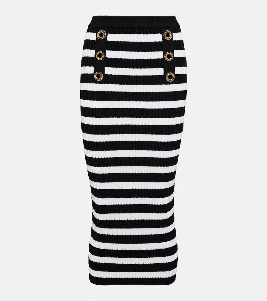 Balmain Embellished striped knit midi skirt Cover