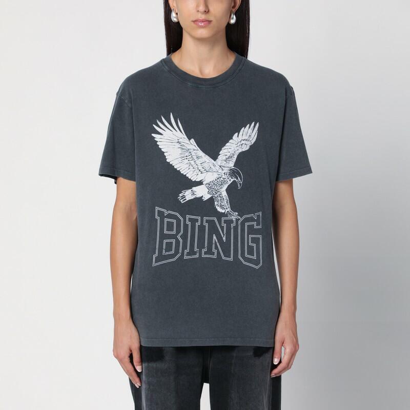 ANINE BING Black washed-out T-shirt with logo Cover