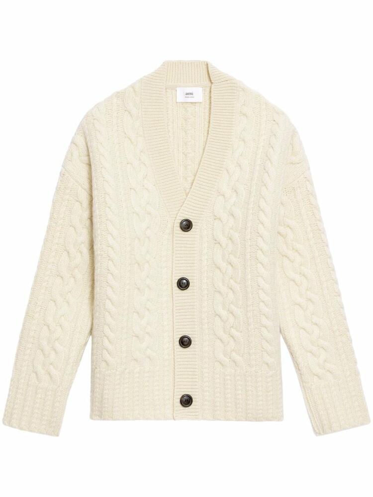 AMI Paris V-neck cable knit cardigan - White Cover