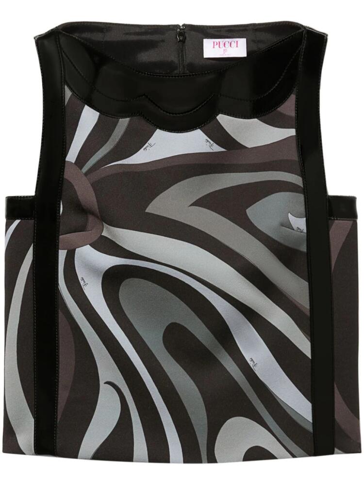 PUCCI Marmo-print patent-trim crepe top - Black Cover