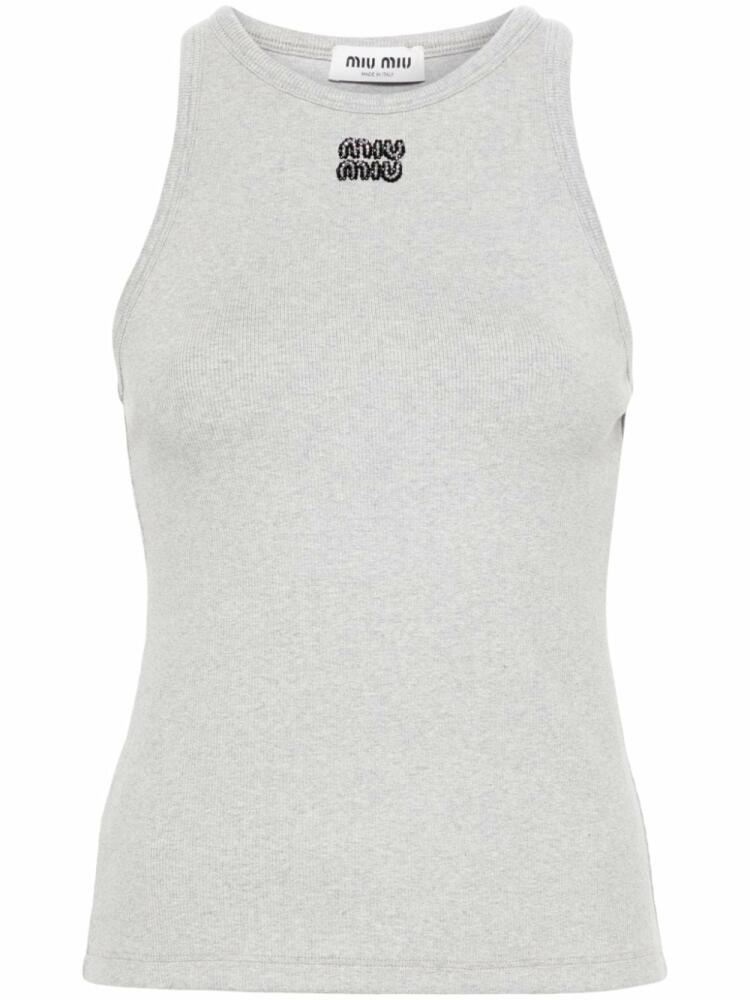 Miu Miu beaded-logo tank top - Grey Cover