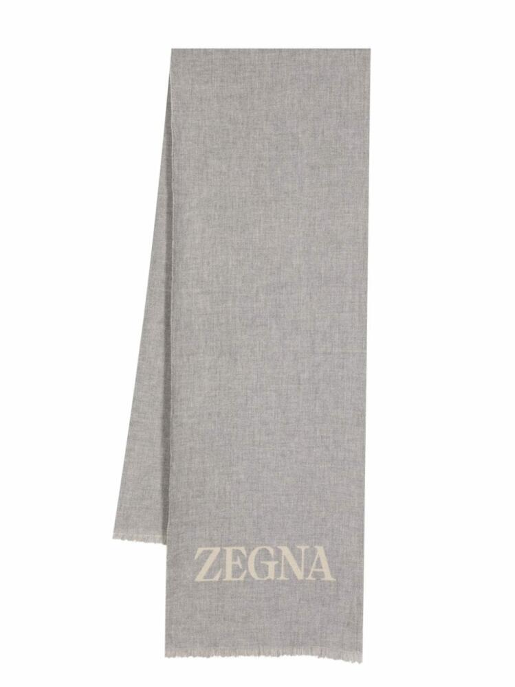 Zegna logo-jacquard frayed scarf - Grey Cover