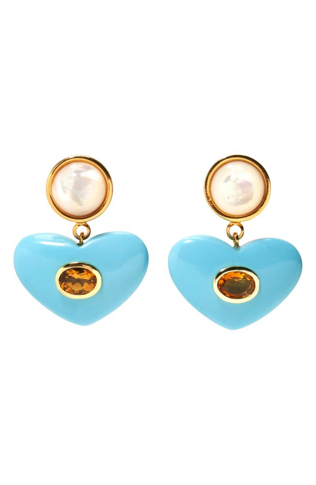 Lizzie Fortunato Enamored Imitation Pearl & Heart Drop Earrings in Turquoise Cover