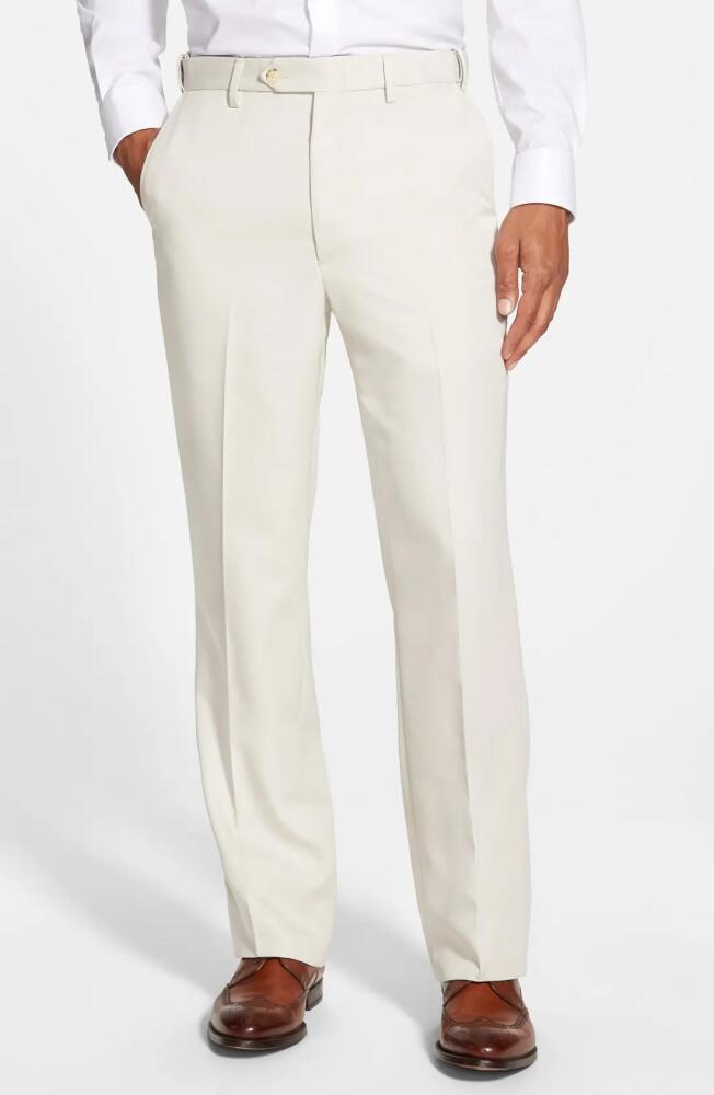 Berle Self Sizer Waist Flat Front Classic Fit Microfiber Trousers in Stone Cover