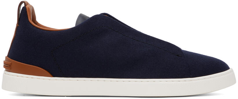 ZEGNA Navy Triple Stitch Sneakers Cover