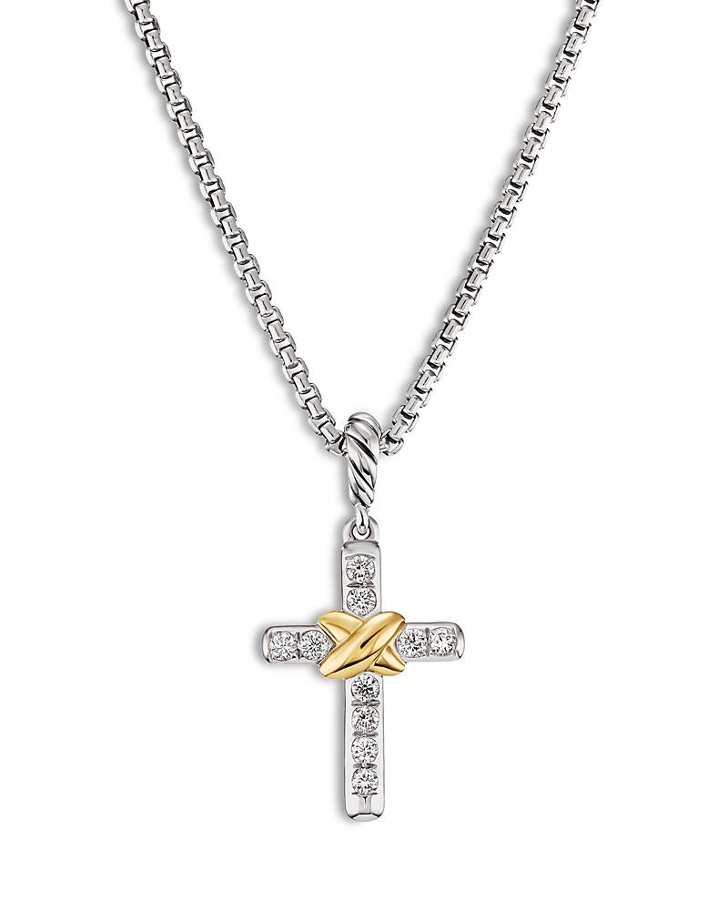 David Yurman Petite Cross Necklace in Sterling Silver & 18K Yellow Gold with Diamonds, 17 Cover