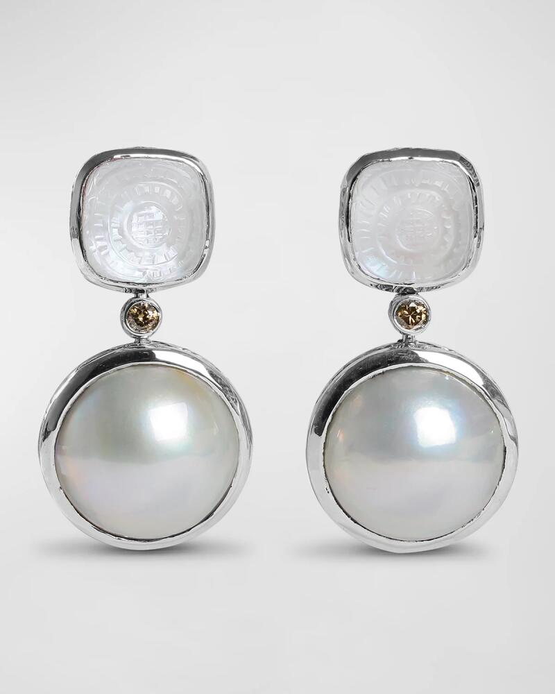 Stephen Dweck Hand Carved Natural Quartz and Mabe Pearl Earrings, White Cover