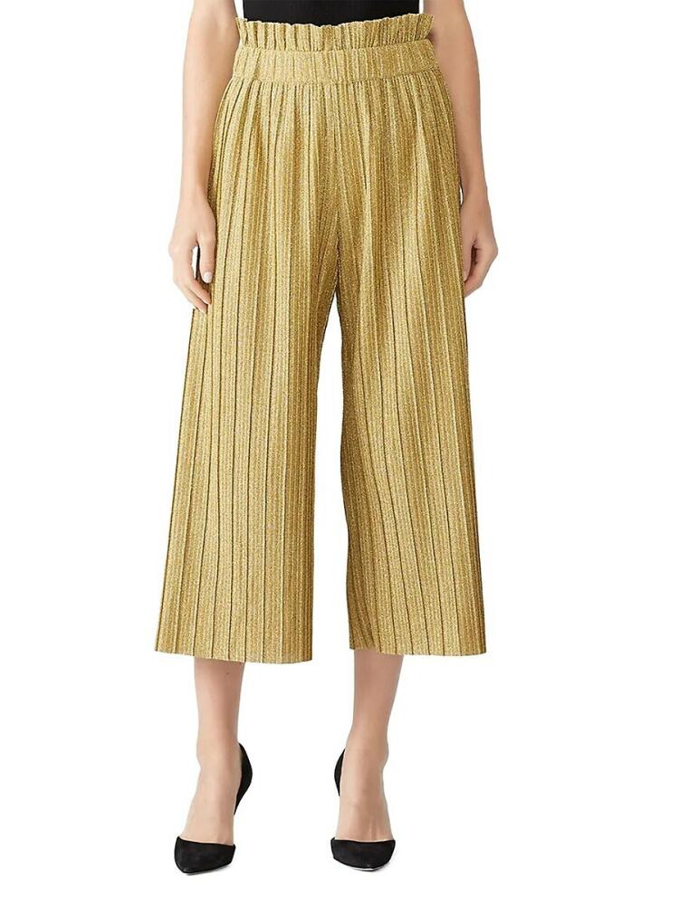 PatBO Women's Pleated Metallic Cropped Pants - Gold Cover