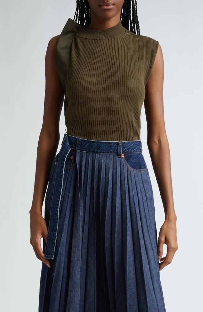 Sacai Rib Cap Sleeve Sweater in Olive Cover