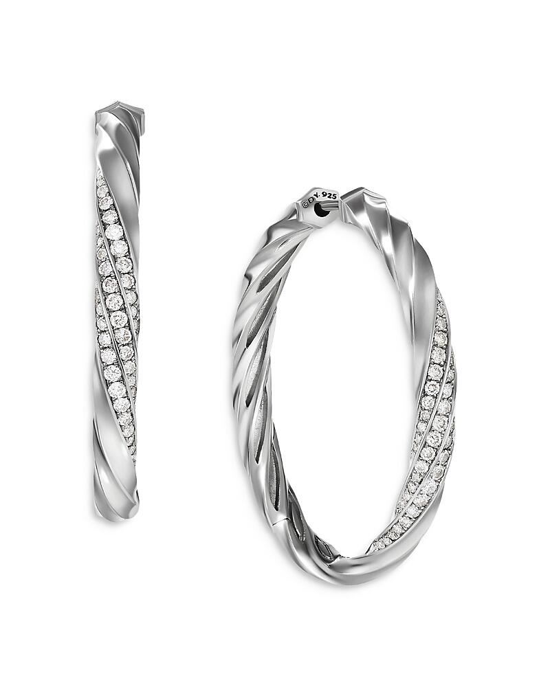 David Yurman Sterling Silver Cable Edge Hoop Earrings with Diamonds Cover