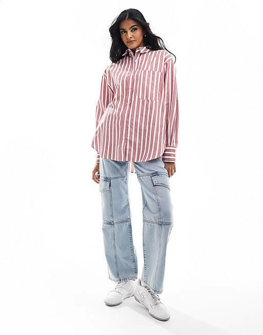 ASOS DESIGN oversized shirt in blue and red stripe-Multi Cover