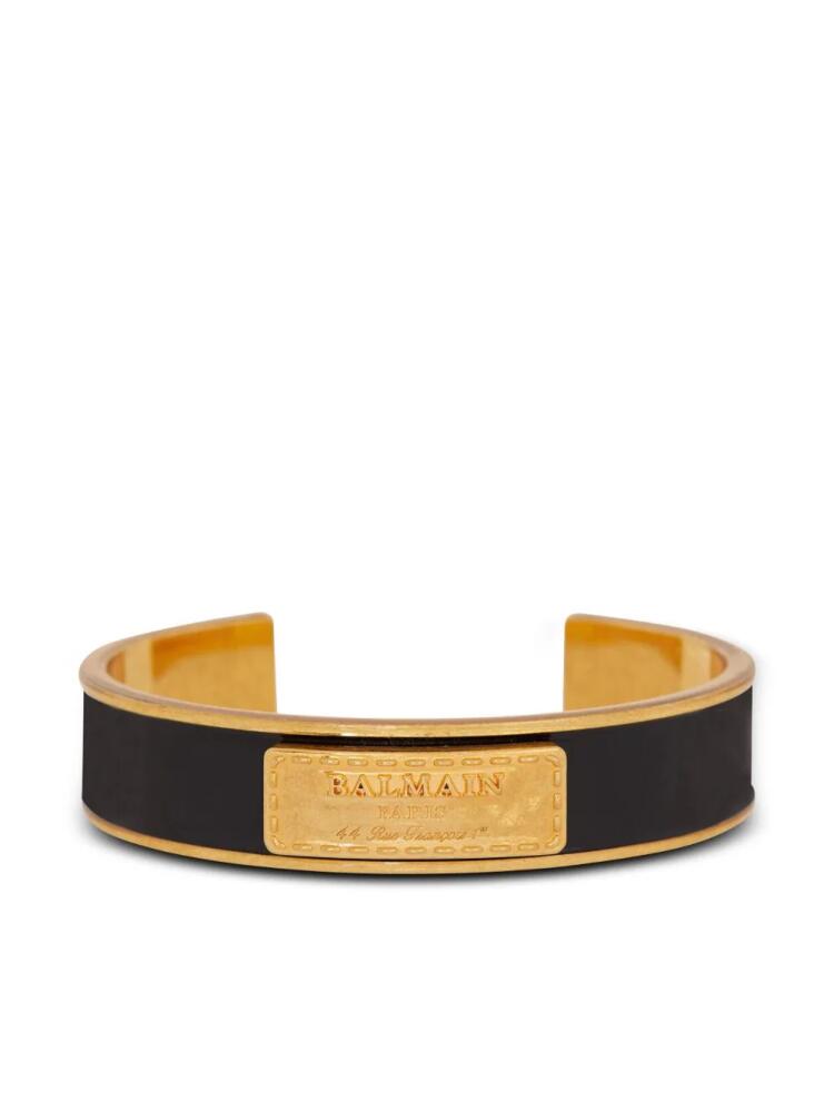 Balmain logo-plaque open-cuff bracelet - Black Cover