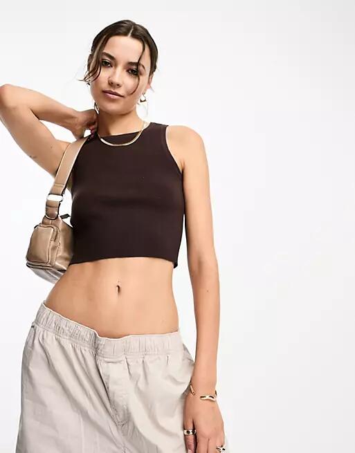 Pacsun fine gauge knitted tank top in coffee bean-Brown Cover