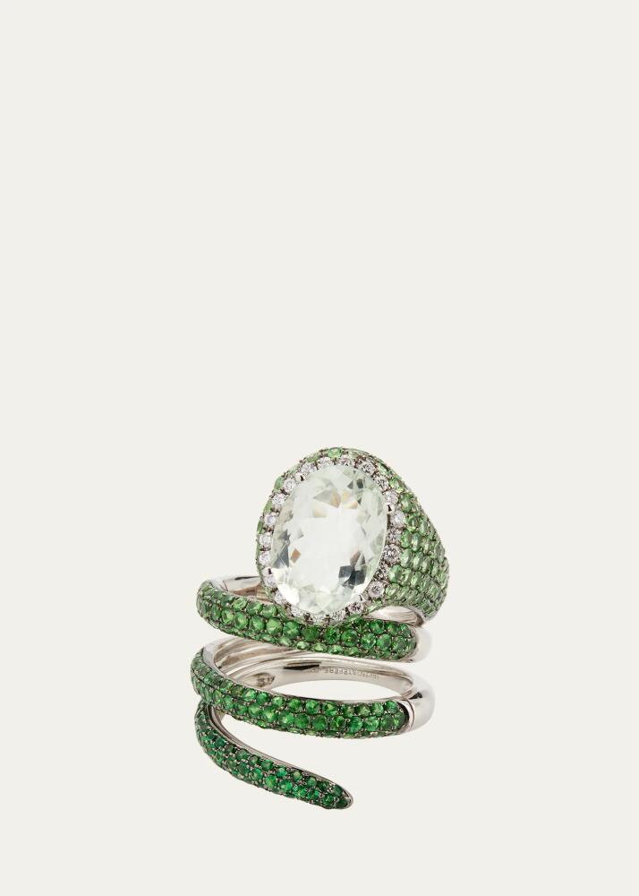 Stefere White Gold Green Garnet and Green Amethyst Convertible Ring with Diamond Halo, Size 7 Cover