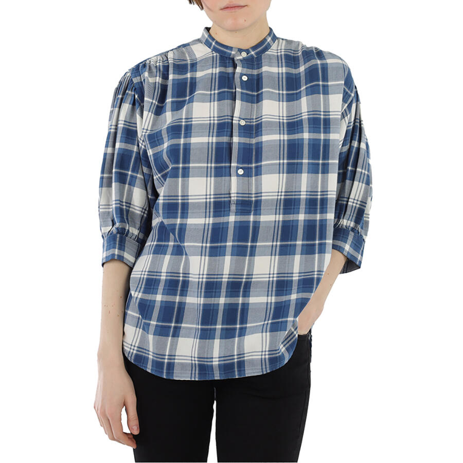 Polo Ralph Lauren Dian Plaid Check Print Puff Sleeves Shirt Cover