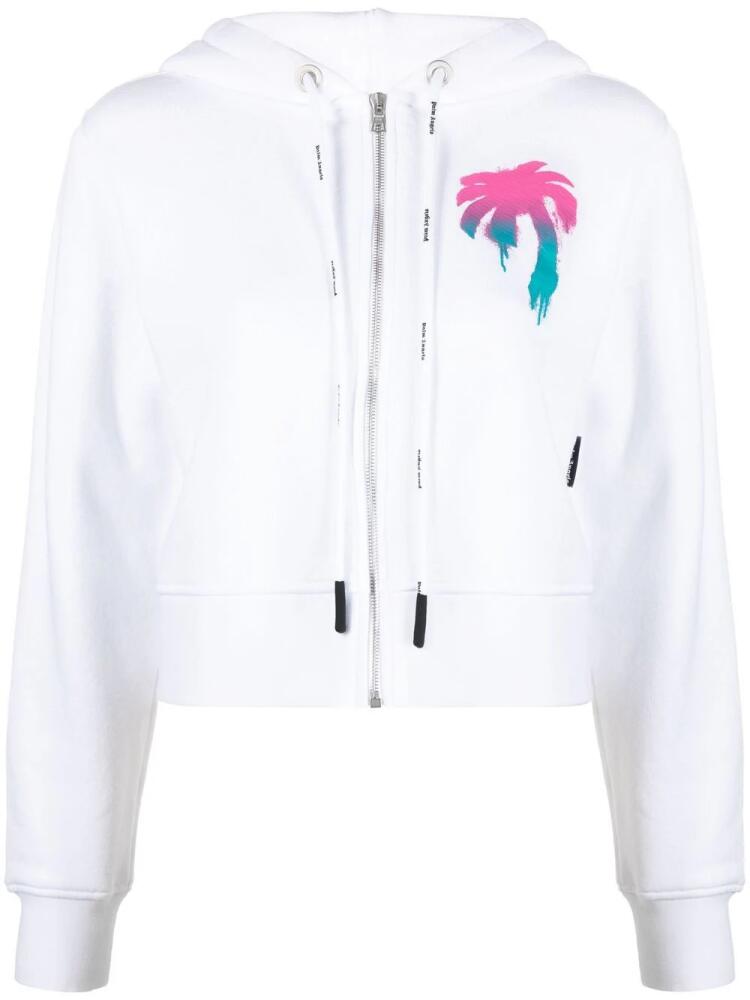 Palm Angels logo-print cotton hoodie - White Cover