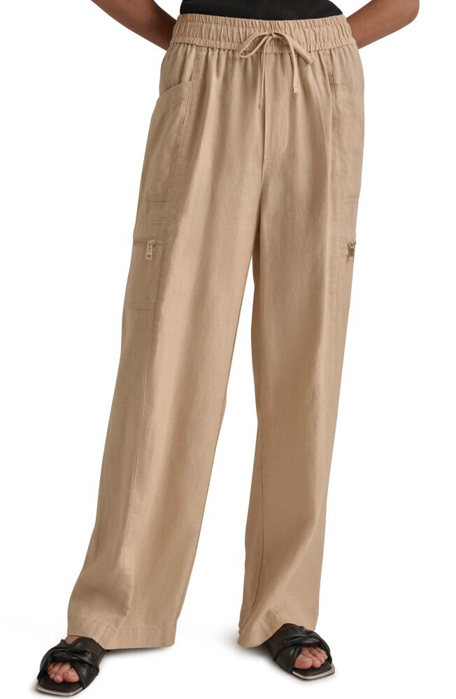 DKNY Linen Drawstring Cargo Pants in Sandalwood Cover