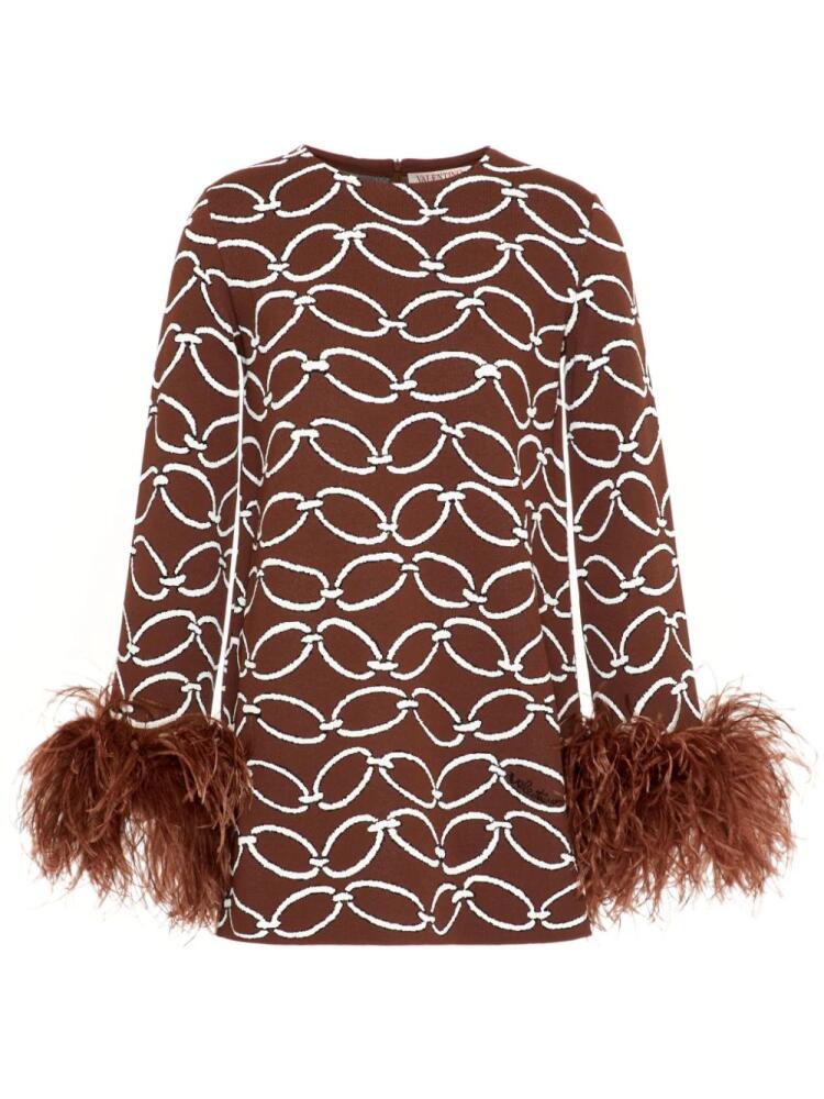 Valentino Garavani feather-trim chain-print top - Brown Cover