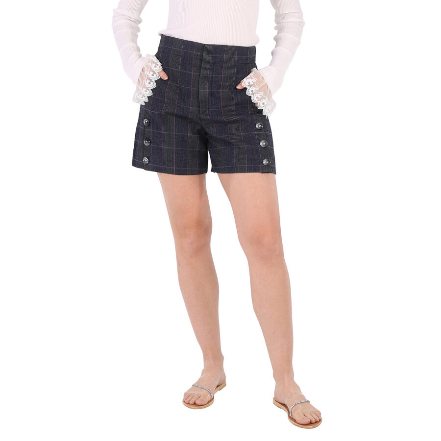 Chloe Ladies Virgin Wool High-waist Plaid Shorts Cover