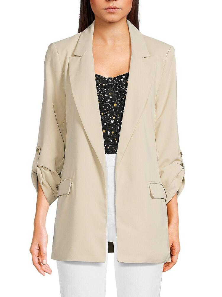 T Tahari Women's Solid Open Front Blazer - Beige Cover