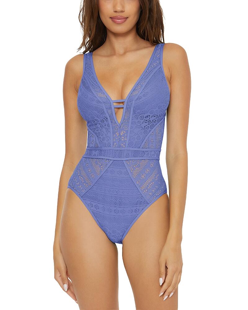 Becca by Rebecca Virtue Color Play Crochet Plunge One Piece Swimsuit Cover