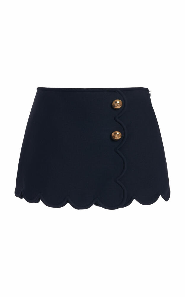 Valentino Garavani - Scalloped Wool-Silk Crepe Mini Skort - Navy Cover